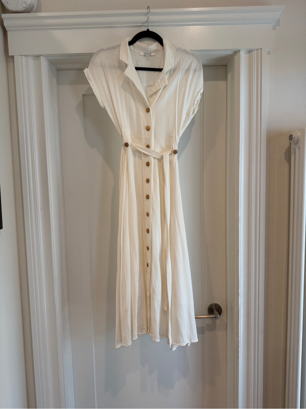 Linen-blend Button-Front Dress with Waist Tie